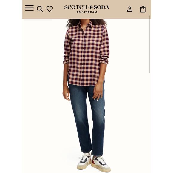 scotch soda pink organic cotton Checked Oversized moon gazer button up Shirt XS - Picture 12 of 13